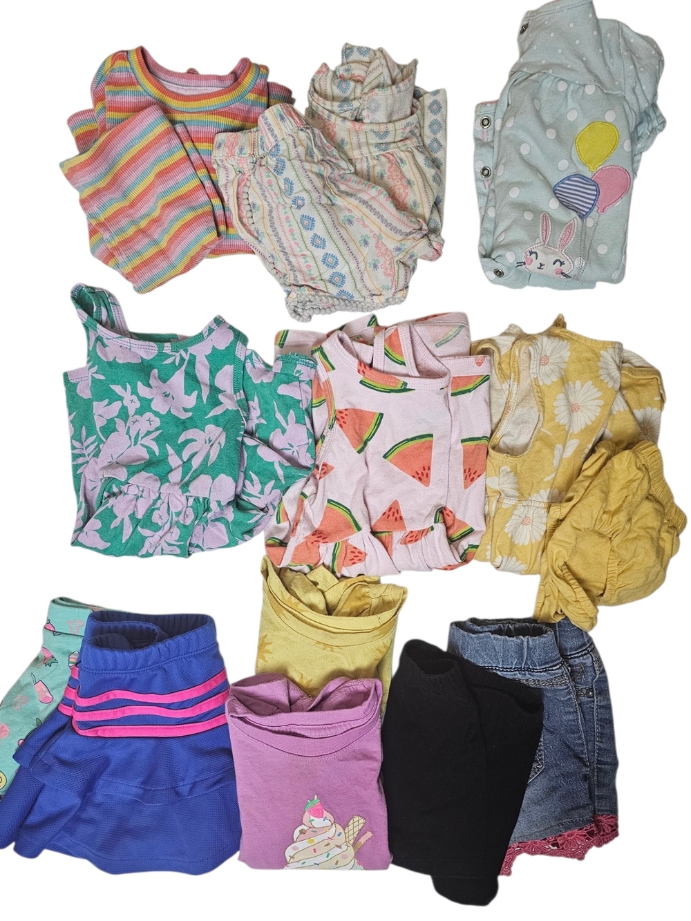 2T / 24 Mos Girls 15 Item Bundle Skirt Dress Top Bottom Romper Shorts Sets
